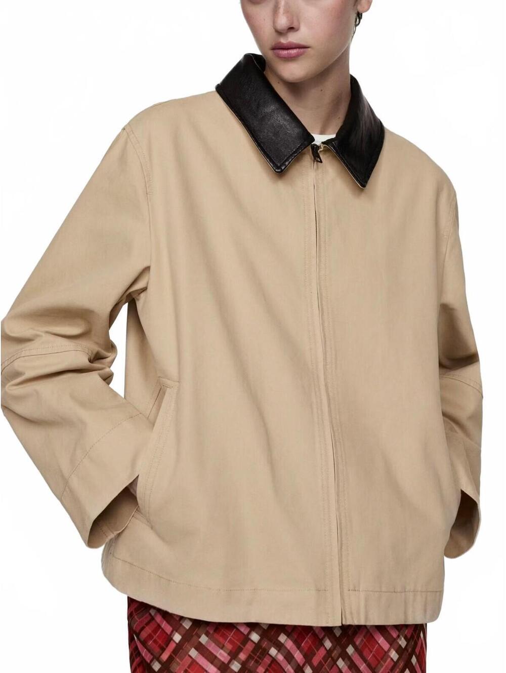 Mango Barn Jacket with Contrasting Collar NWT Ecru Small
